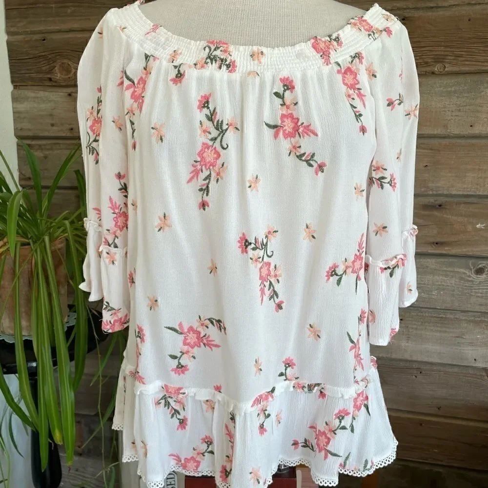 Floral Half Sleeve Blouse Top EUC